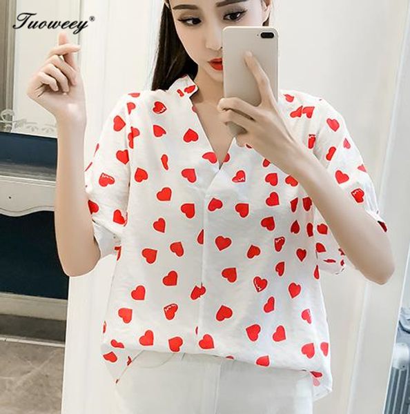 spring women chiffon blouse short sleeve loose decoration pullover red heart print office shirt elegant ladies blouse, White
spring women chiffon blouse short sleeve loose decoration pullover red heart print office shirt elegant ladies blouse, White