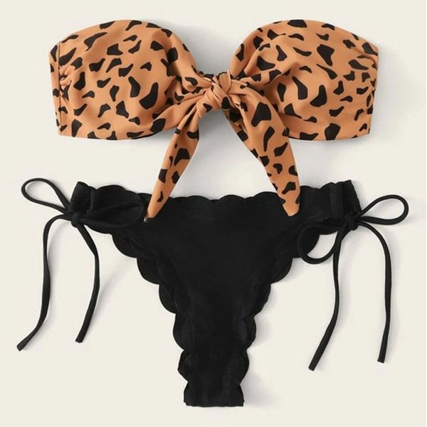 beach bikini 2020 woman front lace up tie strapless leopard swimsuit female push up ruffled bow bathing suit thong swimwear, White;black
beach bikini 2020 woman front lace up tie strapless leopard swimsuit female push up ruffled bow bathing suit thong swimwear, White;black