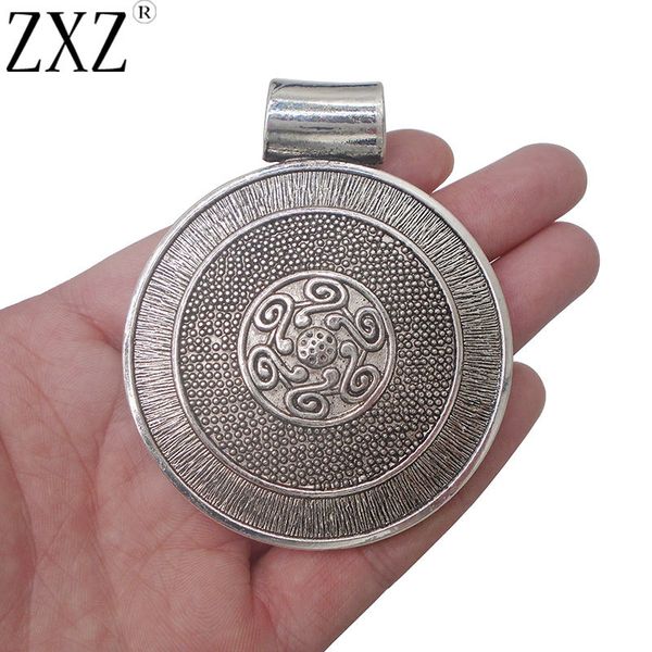 zxz 2pcs large antique silver round medallion boho charms pendants for jewelry making findings 76x62mm
zxz 2pcs large antique silver round medallion boho charms pendants for jewelry making findings 76x62mm