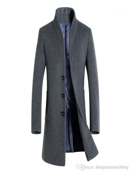 trench coats lapel neck long coats button business style fashion hoome clothing winter mens solid, Tan;black