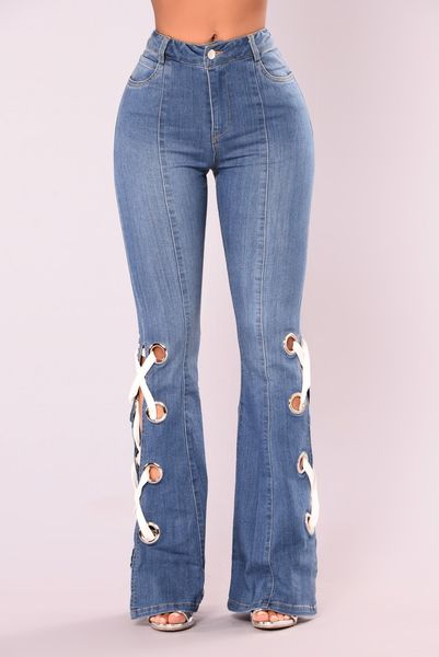 high slit open hollow out wide leg pants lace-up side women pants high waist washed jeans denim trousers, Blue
high slit open hollow out wide leg pants lace-up side women pants high waist washed jeans denim trousers, Blue