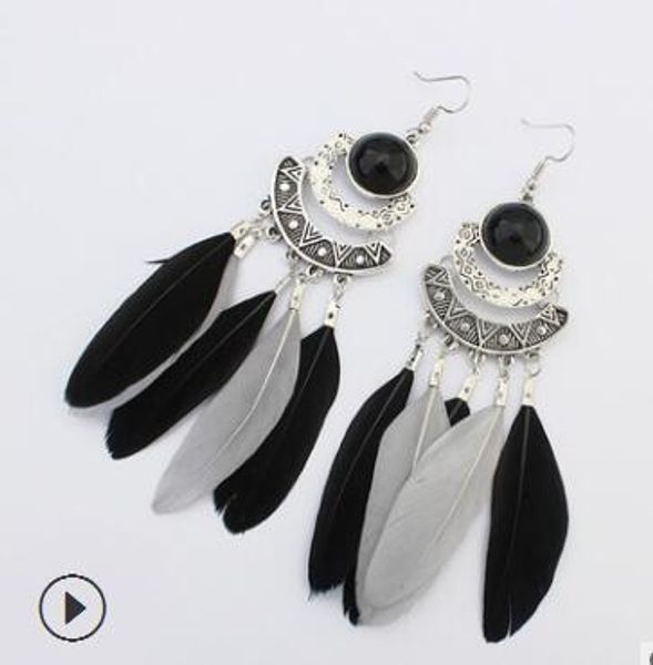 bohemian ethnic style feather tassels long earrings european and american retro double fan-shaped earrings earrings wy486, Silver
bohemian ethnic style feather tassels long earrings european and american retro double fan-shaped earrings earrings wy486, Silver