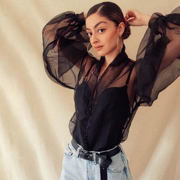 women's sheer organza blouse tulle crop lantern sleeve tunic ladies gauze voile blouses shirt robe chemisier femme, White
women's sheer organza blouse tulle crop lantern sleeve tunic ladies gauze voile blouses shirt robe chemisier femme, White