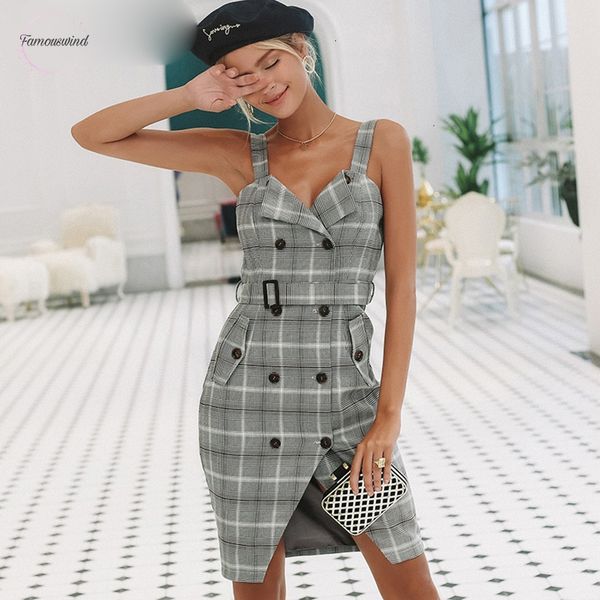 plaid strap women dress office lady high waist split casual short dress double breasted sash winter dress, Black;gray 
plaid strap women dress office lady high waist split casual short dress double breasted sash winter dress, Black;gray