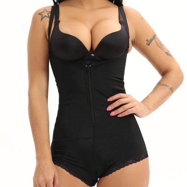 women postpartum bodysuit shapewear open-crotch spandex lace body shaper slimming underwear recover waist corset girdle black khaki