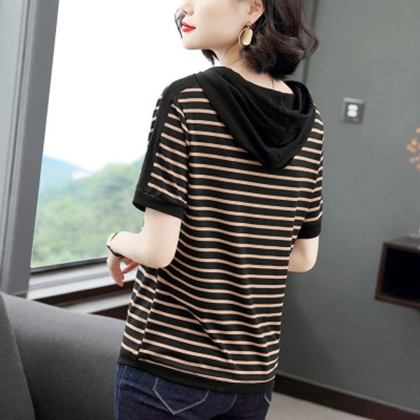 summer new female t-shirt short sleeves loose hooded striped plus size woman and tees casual cotton women's t-shirts, White
summer new female t-shirt short sleeves loose hooded striped plus size woman and tees casual cotton women's t-shirts, White