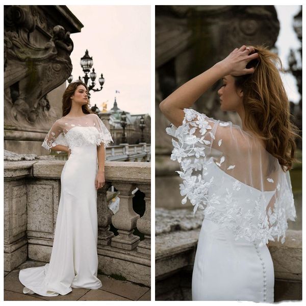 long mermaid wedding dress with cape shawl sheer neck appliques lace elegant 2020 new design bridal gown customize, White
long mermaid wedding dress with cape shawl sheer neck appliques lace elegant 2020 new design bridal gown customize, White
