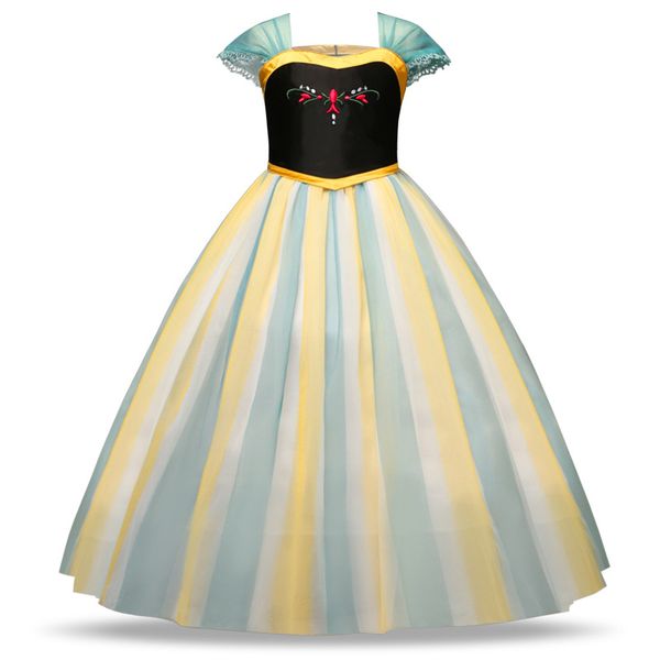 Kids Girls Princess Gown Lace Striped Mesh Princess Dress Kids Cosplay Clothes Performance Costumes Halloween Party Stage Gown 06