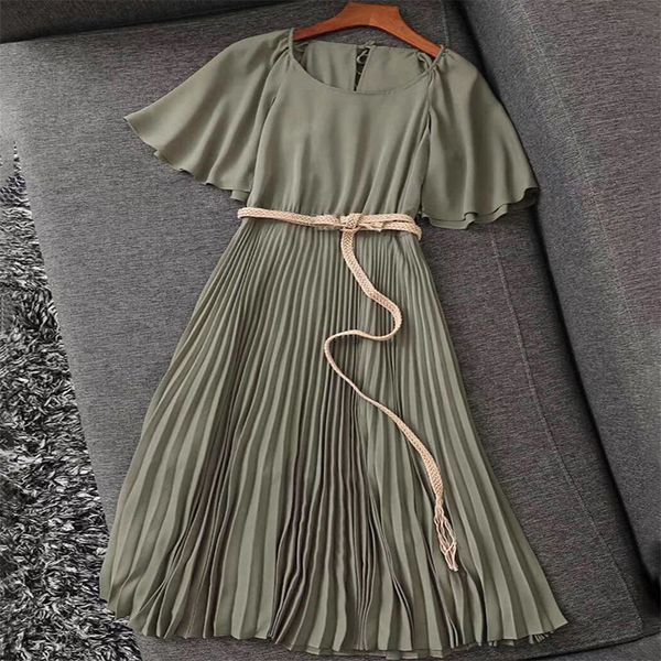 fashion summer women bow sashes dress exquisite ruffles solid color pleated women midi dress, Black;gray
fashion summer women bow sashes dress exquisite ruffles solid color pleated women midi dress, Black;gray