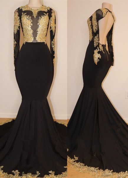 2019 black mermaid prom dresses with gold appliqued jewel neck sweep train long sleeve evening dress backless special occasion gowns
2019 black mermaid prom dresses with gold appliqued jewel neck sweep train long sleeve evening dress backless special occasion gowns