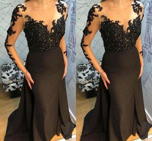 elegant black mermaid evening dresses sheer neck long sleeves illusion lace appliques sweep train formal dress prom dress party gowns, Black;red
elegant black mermaid evening dresses sheer neck long sleeves illusion lace appliques sweep train formal dress prom dress party gowns, Black;red