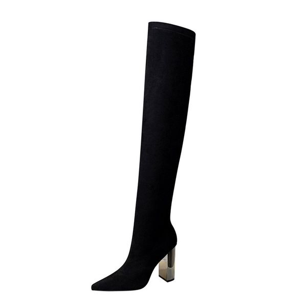 high-heeled boots occident fashion metal heel heel suede pointed pedicure over the knee boots, Black
high-heeled boots occident fashion metal heel heel suede pointed pedicure over the knee boots, Black