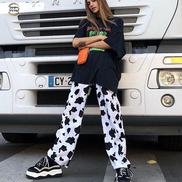 casual elastic high waist milk cow print pants women spring straight loose fashion trousers pantalon femme pants, Black;white
casual elastic high waist milk cow print pants women spring straight loose fashion trousers pantalon femme pants, Black;white