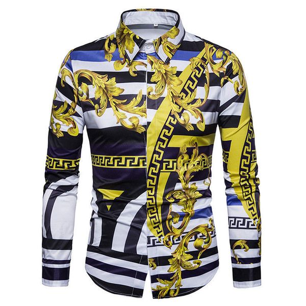 Golden Printed Designer Mens Shirts Slim Long Sleeve Lapel Neck Casual Shirts Patchwork Tops Fashion Homme Clothing
Golden Printed Designer Mens Shirts Slim Long Sleeve Lapel Neck Casual Shirts Patchwork Tops Fashion Homme Clothing