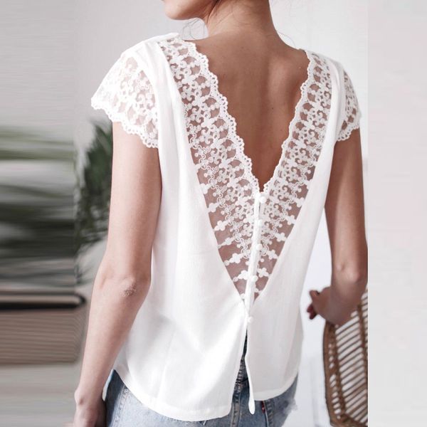 fashion women lace backless ladies v neck chiffon tee shirt short sleeve shirts loose blouses summer blouse female blusa, White
fashion women lace backless ladies v neck chiffon tee shirt short sleeve shirts loose blouses summer blouse female blusa, White