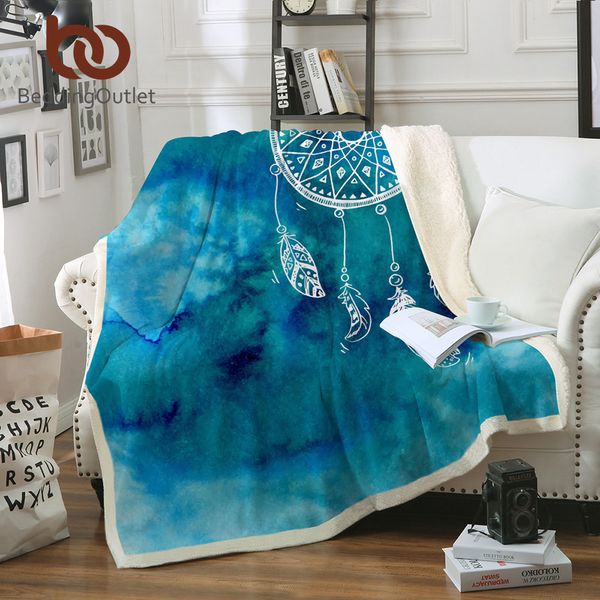

beddingoutlet soft velvet plush throw blanket watercolor dreamcatcher sherpa blanket for couch blue and pink throw travel