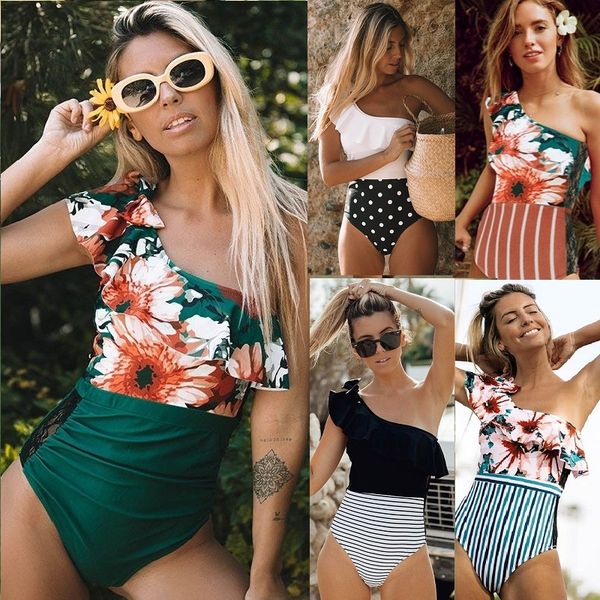 single shoulder swimwear women ruffled flounce one piece swimsuit monokini padded swimming high cut bathing suit beachwear, White;black
single shoulder swimwear women ruffled flounce one piece swimsuit monokini padded swimming high cut bathing suit beachwear, White;black