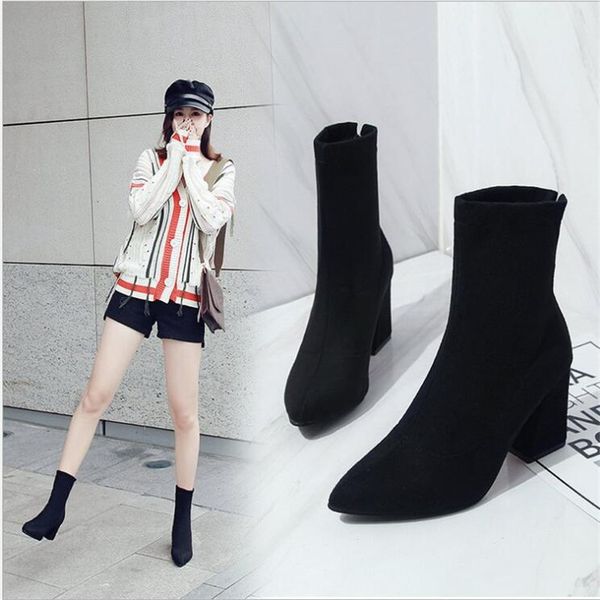 woman shoes zip up square high heels party women boots winter quality, Black
