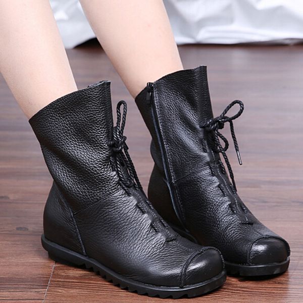 women's boots winter mid-calf snow boot leather stylish lady ethnic style party shoes warm botas mujer low heel waterproof, Black
women's boots winter mid-calf snow boot leather stylish lady ethnic style party shoes warm botas mujer low heel waterproof, Black