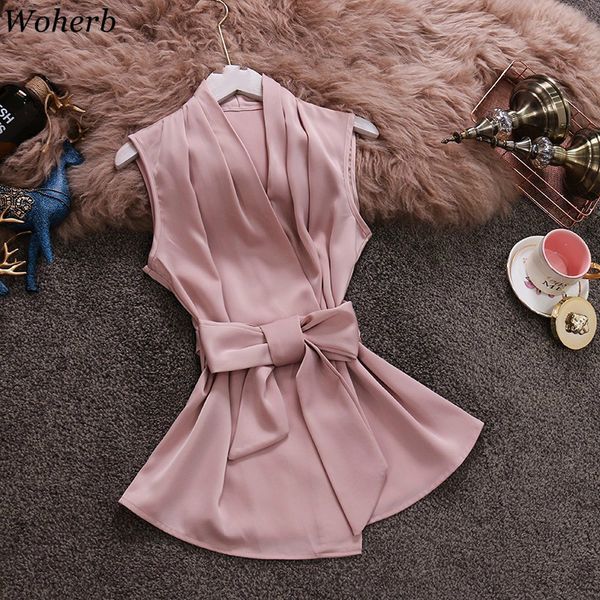 woherb elegant sleeveless blouses woman clothes bowknot bandage tunic chiffon shirts v-neck solid ruffle blouse ladies, White
woherb elegant sleeveless blouses woman clothes bowknot bandage tunic chiffon shirts v-neck solid ruffle blouse ladies, White