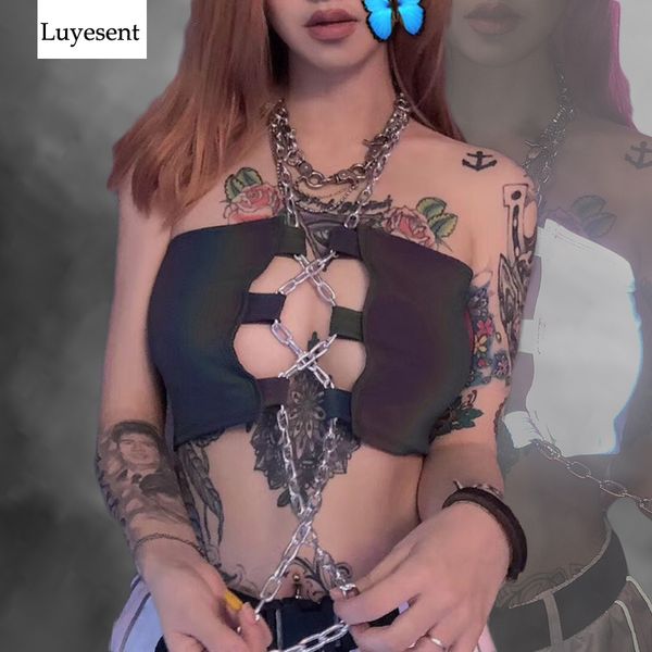 women's tanks & camis punk woman cool reflective halter 2021 summer lady hipster hollow out long metal chains lacing chic rock outdoor, White
women's tanks & camis punk woman cool reflective halter 2021 summer lady hipster hollow out long metal chains lacing chic rock outdoor, White