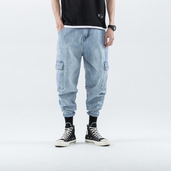 new men loose embroidery jeans harem denim pants multi-pocket hip-hop wind overalls trend light large size jeans men, Blue
new men loose embroidery jeans harem denim pants multi-pocket hip-hop wind overalls trend light large size jeans men, Blue