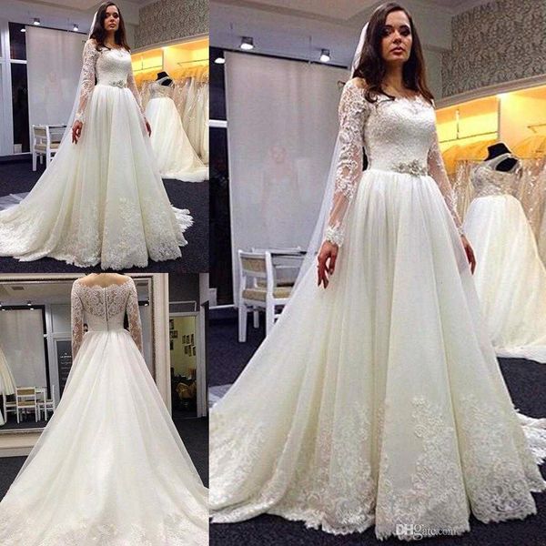 latest long sleeve a-line wedding dresses lace appliques bridal dresses vestido de noiva wedding gowns, White
latest long sleeve a-line wedding dresses lace appliques bridal dresses vestido de noiva wedding gowns, White