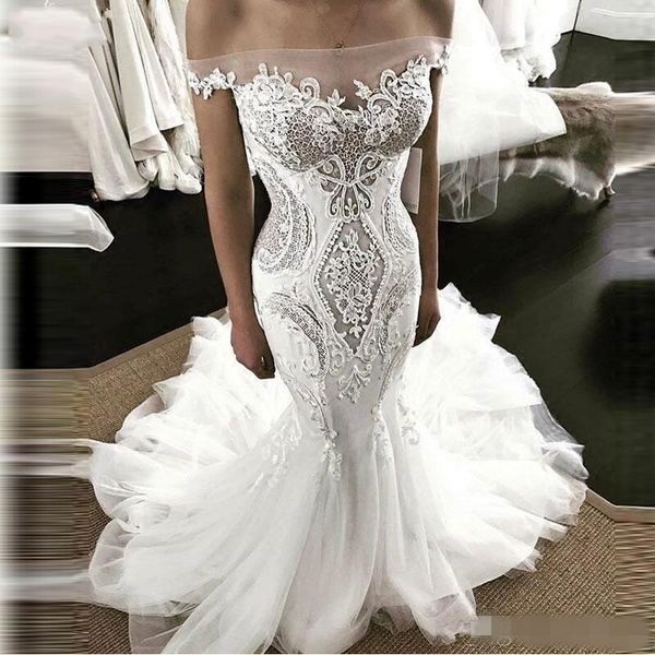 2019 vintage lace applique mermaid wedding dresses off the shoulder tulle sweep train 2019 custom made spring wedding bridal gown, White
2019 vintage lace applique mermaid wedding dresses off the shoulder tulle sweep train 2019 custom made spring wedding bridal gown, White