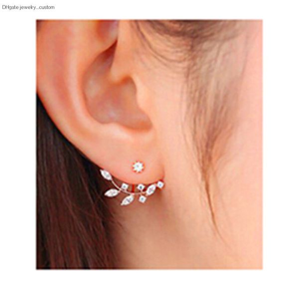 Korean Fashion Elegant Gold Leaf Crystal Ear Jacket Double Sided Swing Crystal Stud Earrings For Women Piercing Jewelry E016
Korean Fashion Elegant Gold Leaf Crystal Ear Jacket Double Sided Swing Crystal Stud Earrings For Women Piercing Jewelry E016