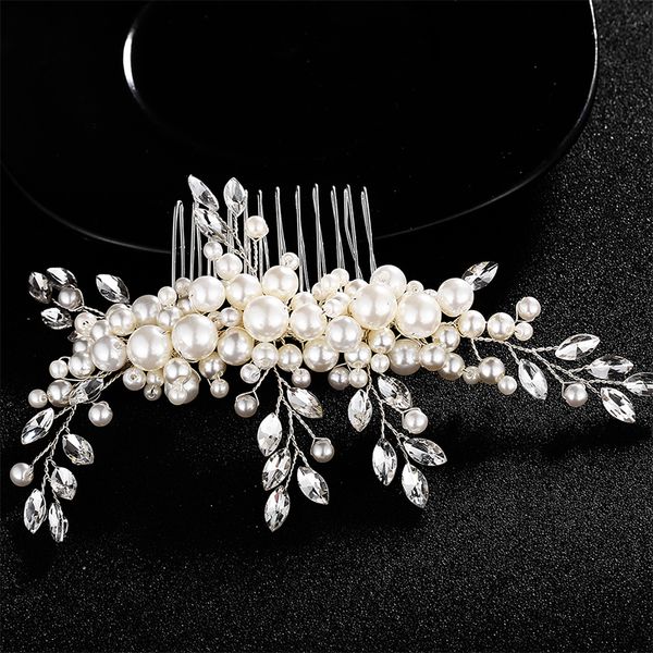 

fashion- ivory white pearl wedding hair comb crystal bridal hairpins princess hair jewelry bride headdress hair accessories s918, Slivery;golden