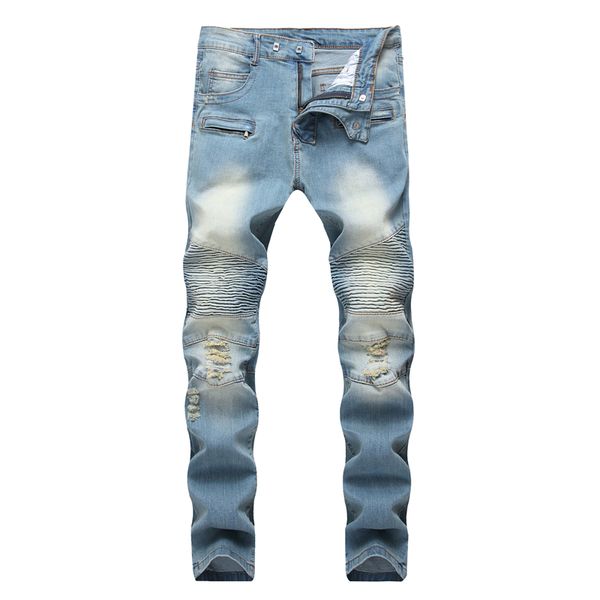 men distressed ripped jeans fashion designer straight motorcycle biker jeans causal denim pants streetwear style mens jeans cool mens, Blue
men distressed ripped jeans fashion designer straight motorcycle biker jeans causal denim pants streetwear style mens jeans cool mens, Blue