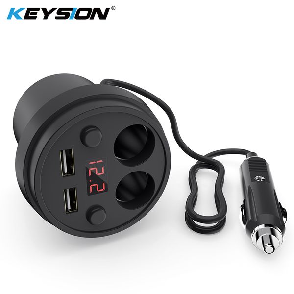 keysion 3.1a/120w dual usb car charger cup charging led digital display phone charge with 2 cigarette lighter socket for gps dvr