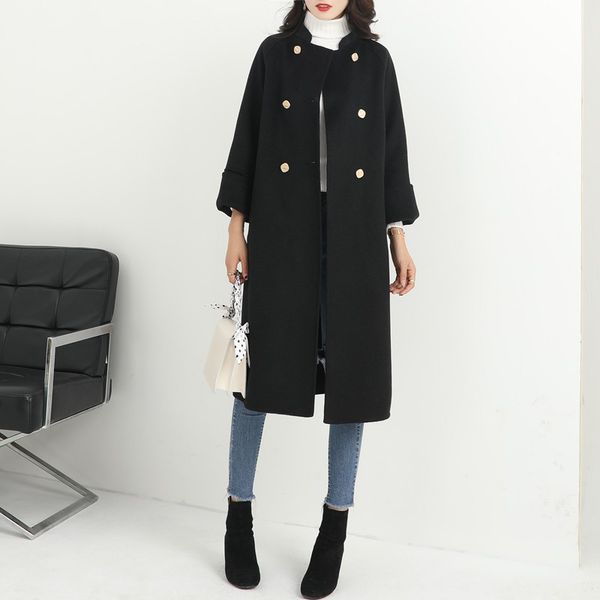 office lady solid long wool blend ladies coat fashion slim women's jacket double breasted korean womens fashion coat, Black
office lady solid long wool blend ladies coat fashion slim women's jacket double breasted korean womens fashion coat, Black