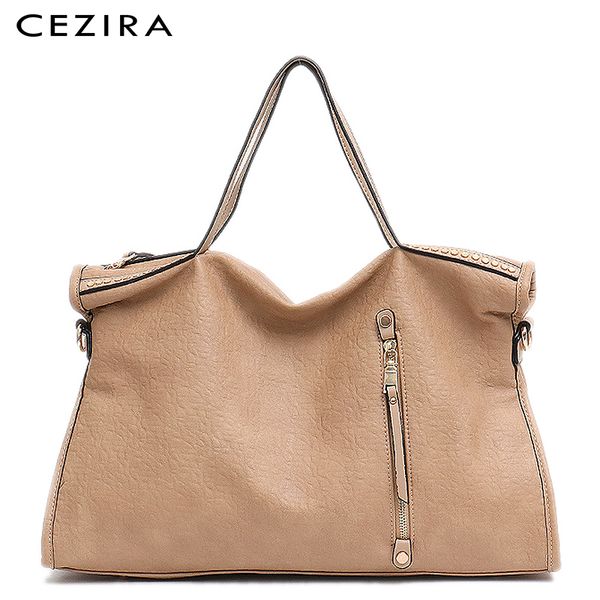 cezira большой tote женщин конструктора сумки для переноски сумки на ремне сумки урожай заклепки женщины zipper pu посыльного кожи кошелек с
