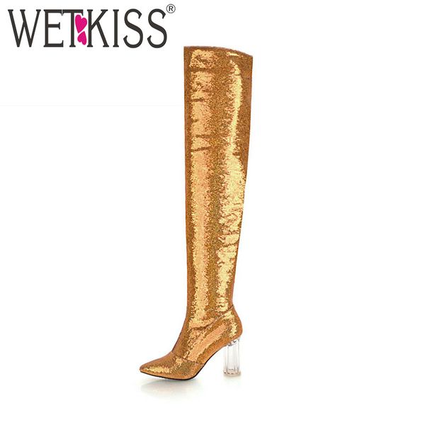 wetkiss transparent thick high heels women boot bling pointed toe footwear over the knee female boots rubber shoes women black
wetkiss transparent thick high heels women boot bling pointed toe footwear over the knee female boots rubber shoes women black
