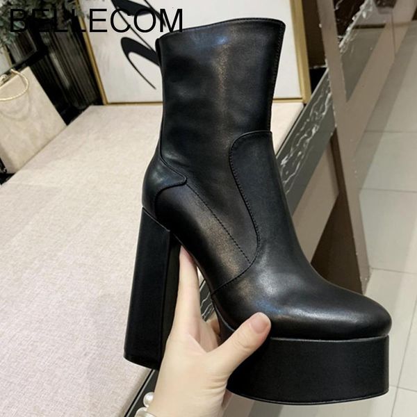 bellecom autumn and women winter new female fashion shoes leather coarse-heeled waterproof platform bare high heel boots, Black
bellecom autumn and women winter new female fashion shoes leather coarse-heeled waterproof platform bare high heel boots, Black