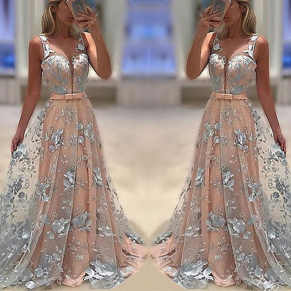 2019 prom dresses evening gowns embroidered flower deep v neck sleeveless backless a line ball gown long formal party dress, Black
2019 prom dresses evening gowns embroidered flower deep v neck sleeveless backless a line ball gown long formal party dress, Black