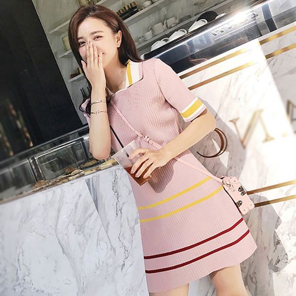 summer pink knit dresses for women fashion wild slim striped dress sweet lapel short sleeve dress loose casual long sweater, Black;gray
summer pink knit dresses for women fashion wild slim striped dress sweet lapel short sleeve dress loose casual long sweater, Black;gray