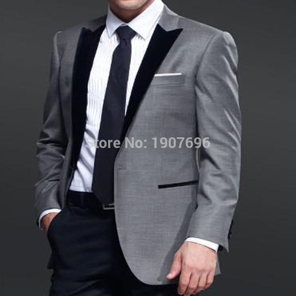 grey custom men suits for groom two piece jacket black pants peaked lapel blazer wedding tuxedos new arrival, Black;gray
grey custom men suits for groom two piece jacket black pants peaked lapel blazer wedding tuxedos new arrival, Black;gray