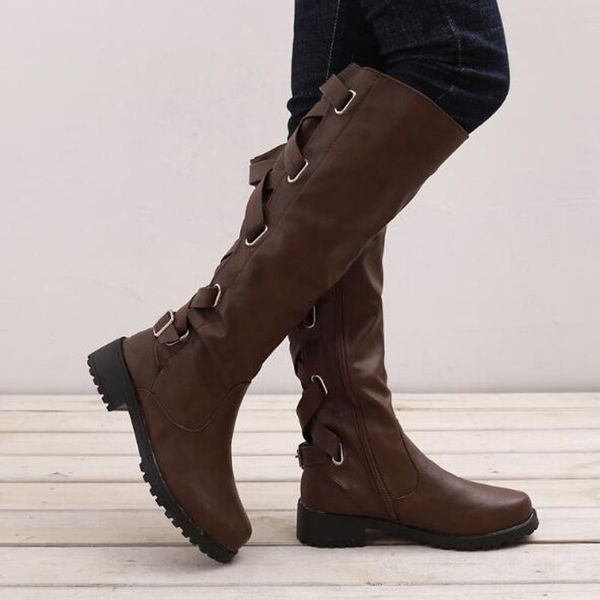 women bandage long pu buckle square heels motorcycle boots shoes lady women's autumn winter western boots plus size 35-43, Black
women bandage long pu buckle square heels motorcycle boots shoes lady women's autumn winter western boots plus size 35-43, Black