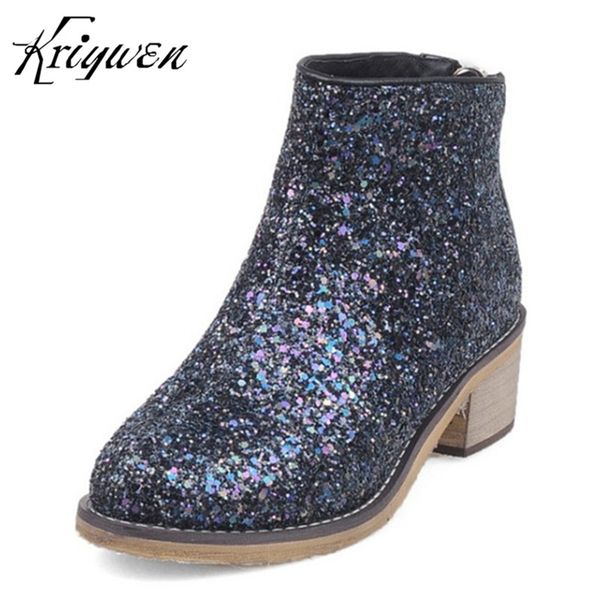 autumn new women's motorcycle boots chunky heels lady bling woman shoes sequined cloth femmes botas ankle boots plus size 32-48, Black
autumn new women's motorcycle boots chunky heels lady bling woman shoes sequined cloth femmes botas ankle boots plus size 32-48, Black