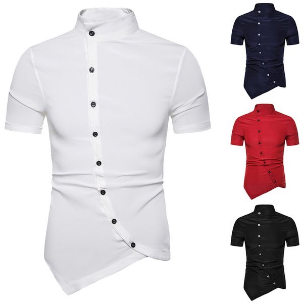 2019 men shirt summer personality oblique button irregular shirt men hip hop casual new short sleeve slim male shirts, White;black
2019 men shirt summer personality oblique button irregular shirt men hip hop casual new short sleeve slim male shirts, White;black