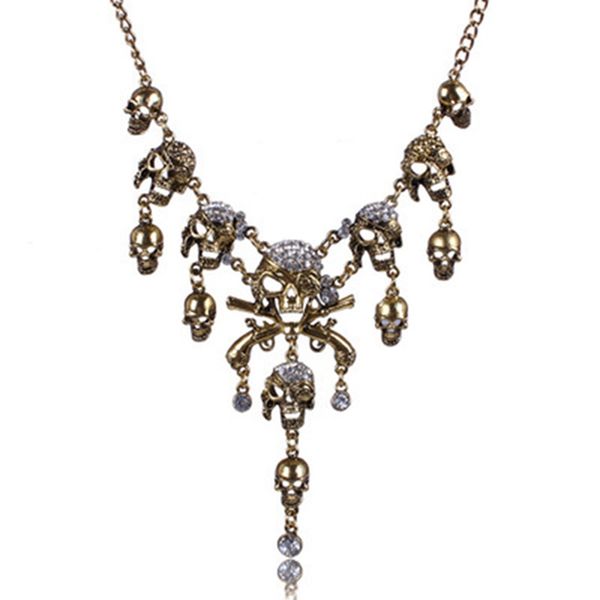 halloween necklace retro vintage pirate skeleton skull necklace gothic crystal multi-layer chain jewelry, Silver
halloween necklace retro vintage pirate skeleton skull necklace gothic crystal multi-layer chain jewelry, Silver