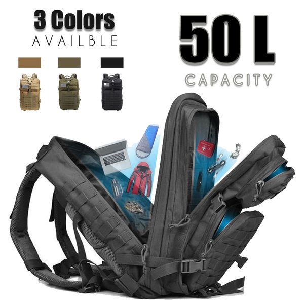 outdoor bags 50l large capacity man army tactical backpacks 3p waterproof assault pack for sport trekking camping hun
outdoor bags 50l large capacity man army tactical backpacks 3p waterproof assault pack for sport trekking camping hun