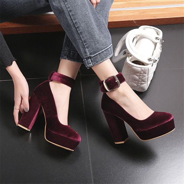 design european 2019 spring women pumps flock buckle strap platform thick high heels ladies shoes party dress, Black
design european 2019 spring women pumps flock buckle strap platform thick high heels ladies shoes party dress, Black