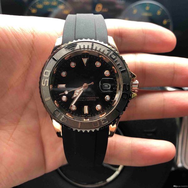 

мужские часы yacht master 40мм rubber розовое золото автоподзаводом механические мужские часы из нержавеющей стали наручные часы бесплатная, Slivery;brown