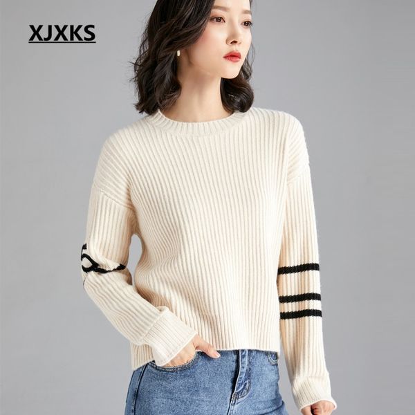 xjxks 2019 autumn winter new fashion round neck long-sleeved women sweater comfortable cashmere knit sweater women pullover, White;black
xjxks 2019 autumn winter new fashion round neck long-sleeved women sweater comfortable cashmere knit sweater women pullover, White;black
