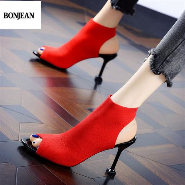 2019 fish mouth shoes open toe sandals female new fine with knitted elastic stretch roman high heel sandals ing, Black
2019 fish mouth shoes open toe sandals female new fine with knitted elastic stretch roman high heel sandals ing, Black