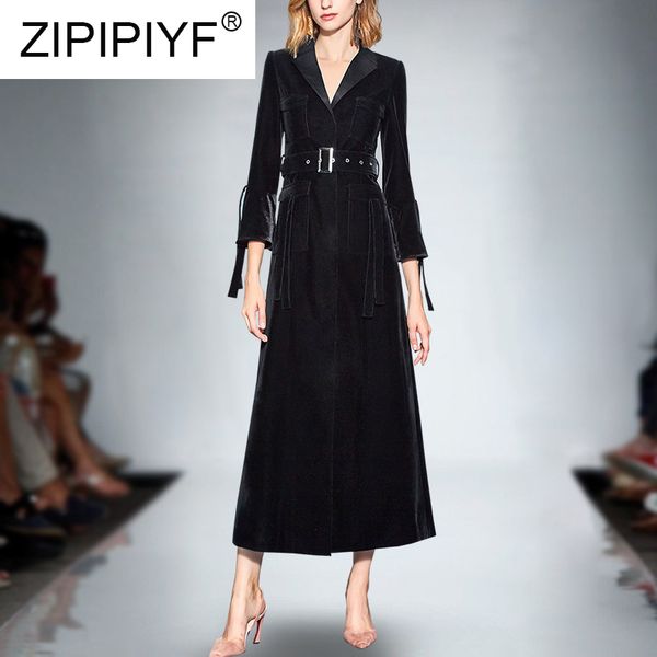 with delicate belt 2019 autumn winter new arrival temperament long black velvet coat quality women single breasted coat c1942, Tan;black
with delicate belt 2019 autumn winter new arrival temperament long black velvet coat quality women single breasted coat c1942, Tan;black