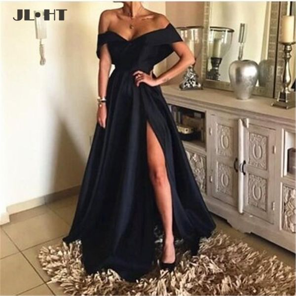 off the shoulder evening dresses long short sleeve pleat side slit prom gown prom dress satin a-line evening gowns, White;black
off the shoulder evening dresses long short sleeve pleat side slit prom gown prom dress satin a-line evening gowns, White;black